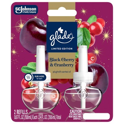 Glade Air Freshener Plug Ins Holiday Scented Oil Diffuser Refills - Black Cherry & Cranberry - 1.34 fl oz/2pk