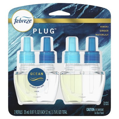 Febreze Origins Fade Defy PLUG Air Freshener & Odor Eliminator, Ocean, (2) .87 fl. oz. Oil Refills