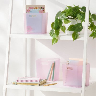 6''x6.2'' 4pk Mini Decorative Storage Bin Pink Transparent - Brightroom