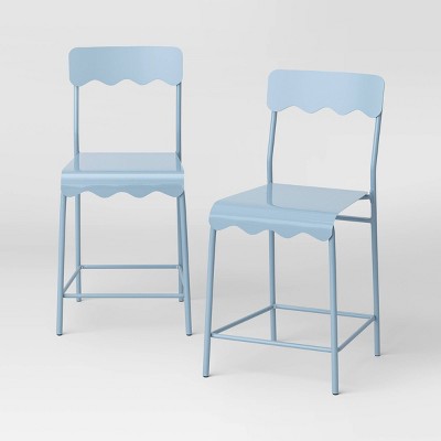 Set of 2 24" Wavy Metal Counter Height Barstool with Footrest Blue - Room Essentials (LOCAL PICKUP ONLY)