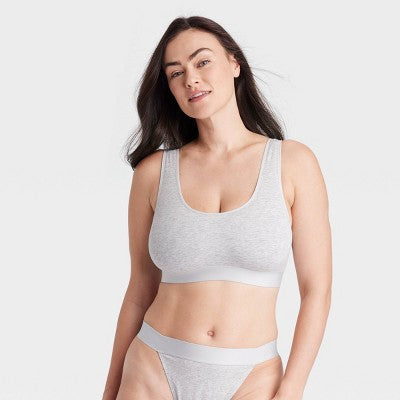 Women's Cotton Stretch Unlined Scoop Bralette - Auden Gray L