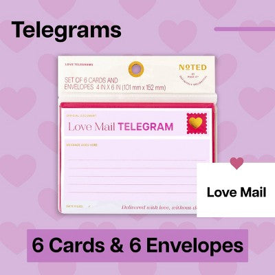 Noted by Post-it 6ct With Love Telegram Cards Valentine's Day