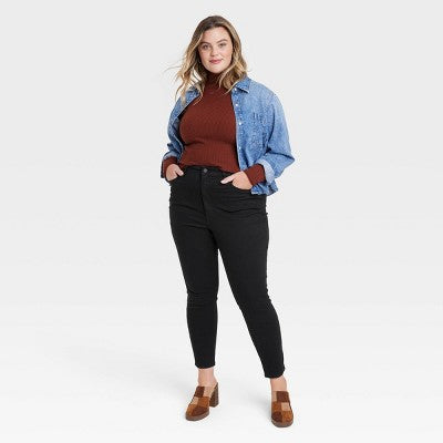 Women's High-Rise Skinny Jeans Black Wash 24 High Ankle Length