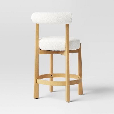 Sculptural Upholstered and Wood Boucle Counter Height Barstool Cream - Threshold: Round, Stained, Polyurethane Foam Filled (LOCAL PICKUP ONLY)