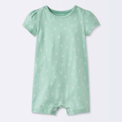 Baby Girls' Heart Short Sleeve Romper Cloud Island Mint Green 9M