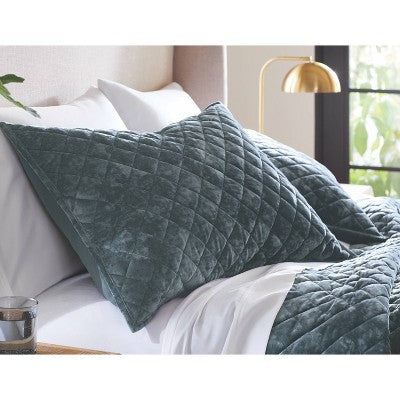 Standard Luxe Diamond Stitch Velvet Quilt Pillow Sham Slate Blue - Threshold: Recycled Polyester, OEKO-TEX Certified, No Flange