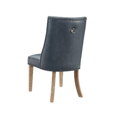 Axbridge Nailhead Trim Side Chair Faux Leather Navy - Powell: Elegant Dining Chairs, Set of 2, Birchwood Legs (LOCAL PICKUP ONLY)