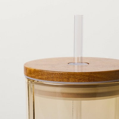21oz Glass Tumbler with Wooden Lid Brown - Hearth & Hand with Magnolia
