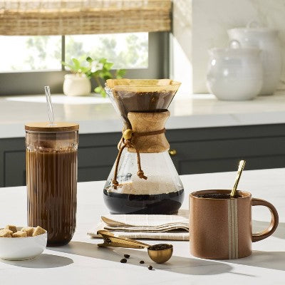 21oz Fluted Glass Tumbler with Wood Lid Blush - Hearth & Hand with Magnolia
