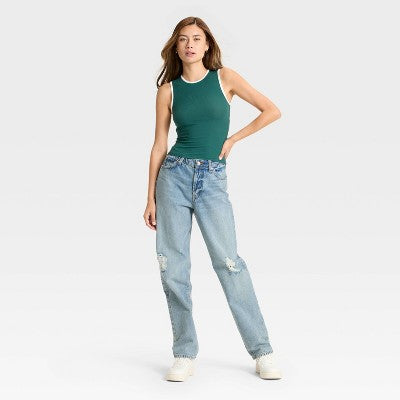 Women's Open Back Ribbed Tank Top - Wild Fable Dark Teal Green S