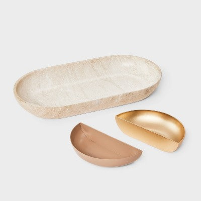 Round Nesting Jewelry Organizer Tray Set 3pc - A New Day Cream/Gold