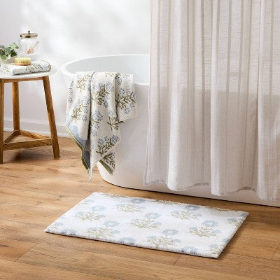20"x30" Floral Block Bath Rug Blue/Green - Threshold