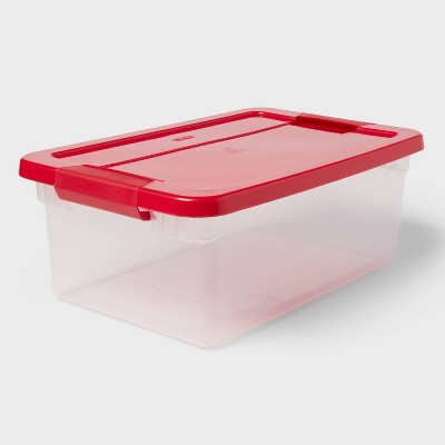 15qt Latching Clear Storage Box - Clear Base Rocket Red Lid and Latch - Brightroom