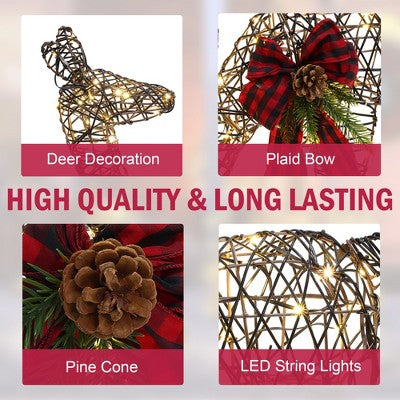 LuxenHome Set of 3 Deer Family Lighted Holiday Decoration Brown