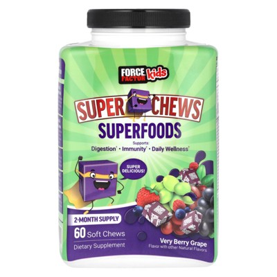 Force Factor Kids, Super Chews Superfoods, Very Berry Grape, 60 Soft Chews