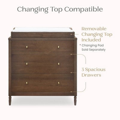 Delta Children Serena 3 Drawer Dresser with Changing Top - Teak Brown (LOCAL PICKUP ONLY)