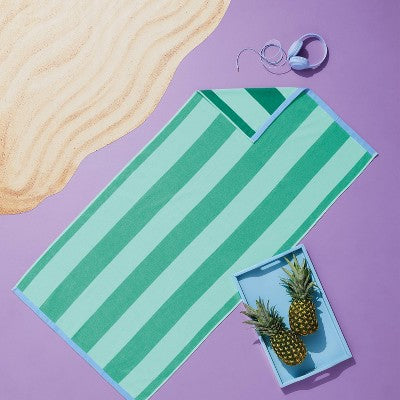32"x62" Vertical Cabana Striped Reversible Beach Towel Teal - Sun Squad