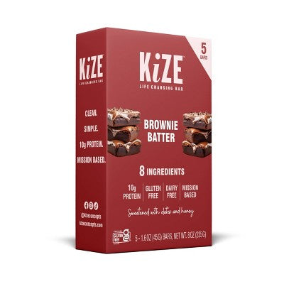KiZE Brownie Batter Gluten Free Energy Protein Bar - 10g Protein - 8oz/5ct