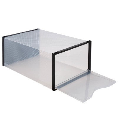 Simplify Set of 12 Drop Front Shoe Box Black: Plastic Storage Drawers for Shoe Storage, No Assembly Required