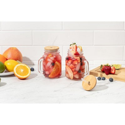 4PC Glass Jars with Bamboo Lids and Straw, 16oz Mason Jar Drinking Glasses – Reusable Tumbler Set for Cold Beverages