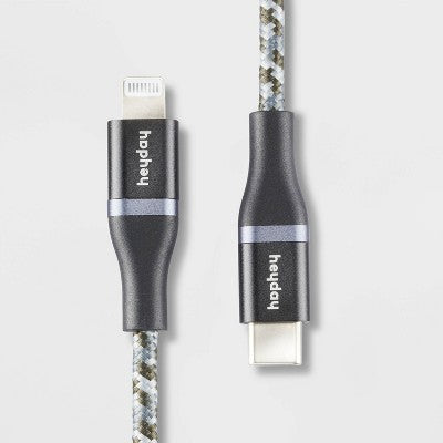 6' Lightning to USB-C Braided Cable - heyday Black: Male-To-Male Connection