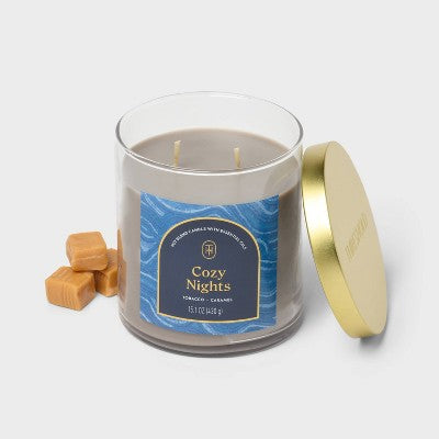 15.1oz 2-Wick Lidded Glass Jar Candle Cozy Nights - Threshold