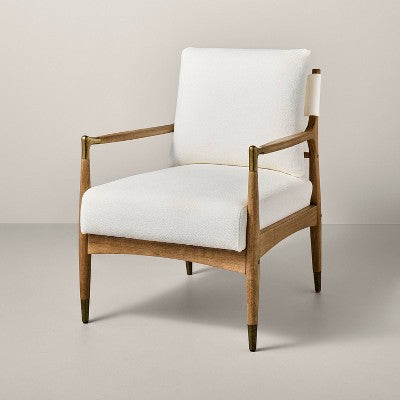 Boucle Upholstered Accent Arm Chair with Brass Details (FA) - Natural/Aged Oak - Hearth & Hand with Magnolia (LOCAL PICKUP ONLY)