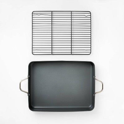 15.74" Aluminum Ceramic Roasting Pan Dark Gray - Figmint: Nonstick, Dishwasher & Oven-Safe, 7.9 Qt Capacity (LOCAL PICKUP ONLY)