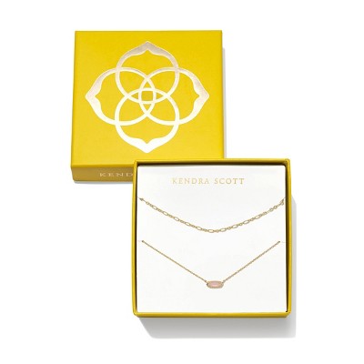 Kendra Scott 14K Gold Over Brass Emma Chain/Pendant Necklace Gift Set 2pc - Gold/Rose Quartz: Lobster Claw Clasp, Slide Closure, 19" Length