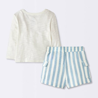 Baby Boys' 2pc Bunny T-Shirt and Striped Cargo Shorts Set 12M
