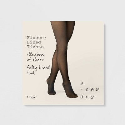 Women's Flat Knit Sheer Illusion Fleece Lined Tights - A New Day Black S/M