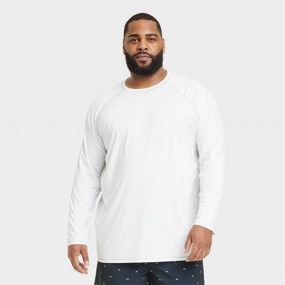 Men's Big & Tall Long Sleeve Rash Guard Swim Shirt - Goodfellow & Co White 5XL