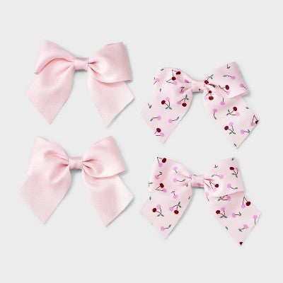 Girls' 4pk Pink & Cherries Bow Clip Set - Cat & Jack Pink
