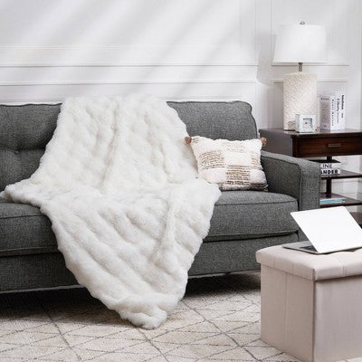 Bubble Faux Fur Throw Blanket Ivory
