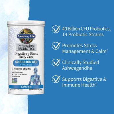 Garden of Life Dr. Formulated Digestive + Stress Probiotic Capsule - 30ct: 40 Billion CFU, Certified Gluten-Free, Non-GMO Verified