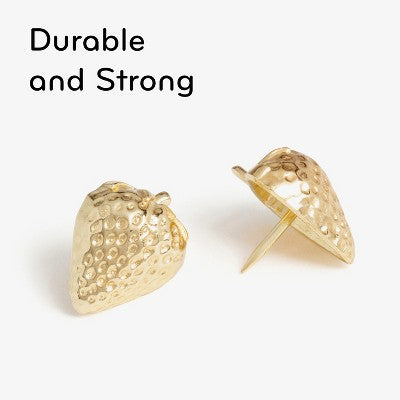 U Brands 8ct Strawberry Push Pins Gold: Thumb Tacks for Cork Board, Zinc Alloy, Office & Art Supplies