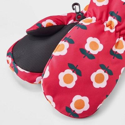 Toddler Girls' Floral Printed Extended Wrist Mittens - Cat & Jack Pink 12-24 M