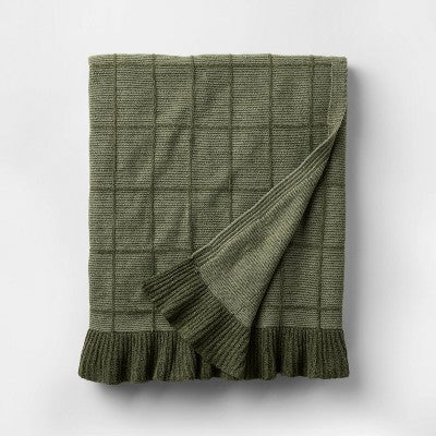 50"x60" Windowpane Plaid with Ruffle Throw Blanket Green - Threshold designed with Studio McGee