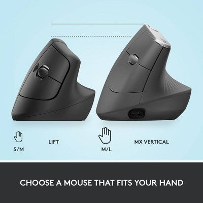 Logitech Lift Bluetooth Mouse - Black: Ergonomic Wireless Computer Accessory