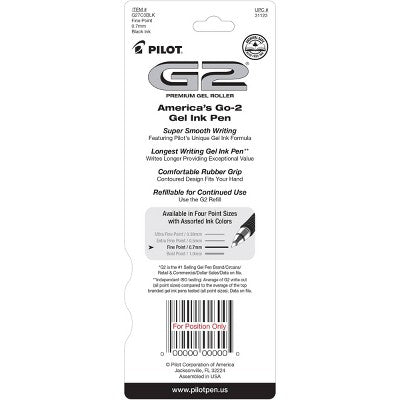 Pilot 3pk G2 Gel Pens Fine Point 0.7mm Black Ink