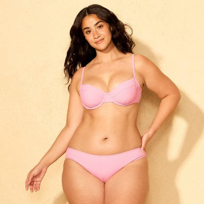 Women's Ribbed Full Coverage Hipster Bottom Shade & Shore Pink L