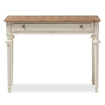 Baxton Studio Marquetterie French Provincial Weathered Oak Wash Writing Desk White: Mid-Century Style, Open Shelf Storage (LOCAL PICKUP ONLY)