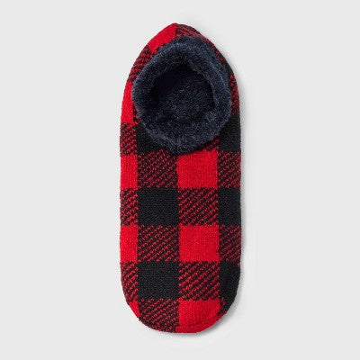 Women's Buffalo Plaid Double Lined Cozy Booties with Grippers - Auden Red/Black 4-10