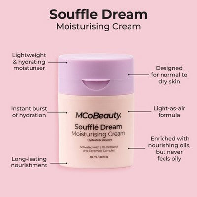 MCoBeauty Souffle Dream Moisturizing Cream - 1.01fl oz: Vegan, Deep Hydration, For Normal & Dry Skin, Unscented