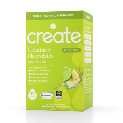 Create Wellness Creatine Monohdyrate Lemon Lime Hydration Electrolyte Supplements 12 day Powder - 4.5oz/12ct