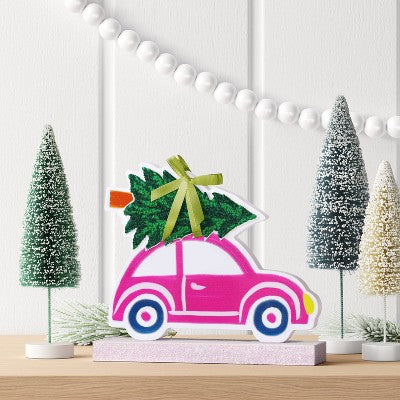 Wood Vintage Car Christmas Figurine - Wondershop Pink