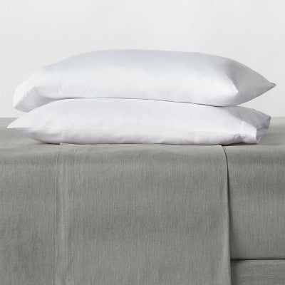 Twin/Twin XL Easy Care Cotton Blend Sateen Flat Sheet Gray - Room Essentials: 225 Thread Count, OEKO-TEX Certified