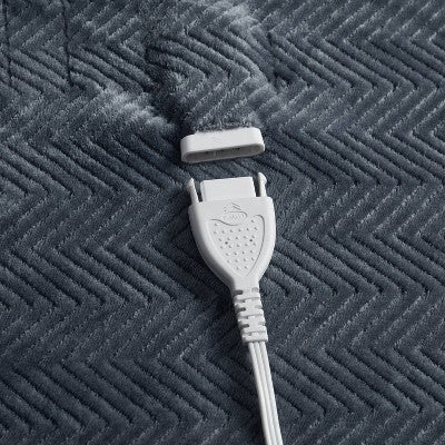 Brookstone Full/Queen Heated Micro Herringbone Blanket Gray
