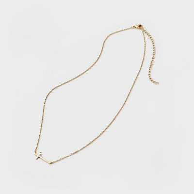 14K Gold Plated Stationed Cross Pendant Necklace - A New Day Gold