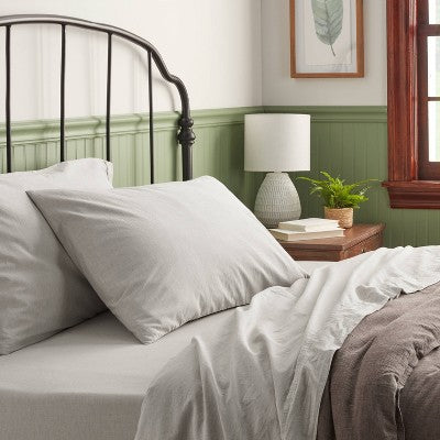 Twin/Twin XL 250 Thread Count Organic Percale Sheet Set Gray Chambray - Threshold: GOTS Certified, Teen & All Ages